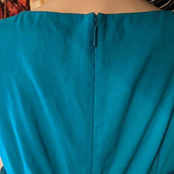 FAB LUX ANNE KLEIN NY BEJEWLED SHEATH LETS PARTY LINEN BLEND DRESS TURQUOISE - Picture 8 of 11